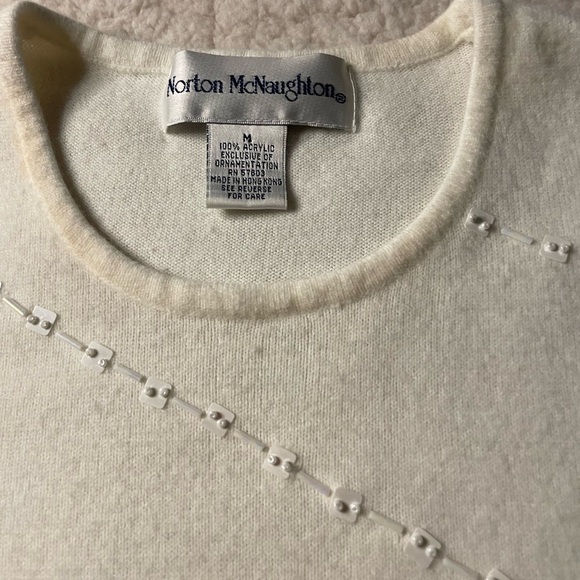 Vintage (Medium) White Knit McNaughton Sweater with Tiny Sequin Embellishments - Picture 5 of 12